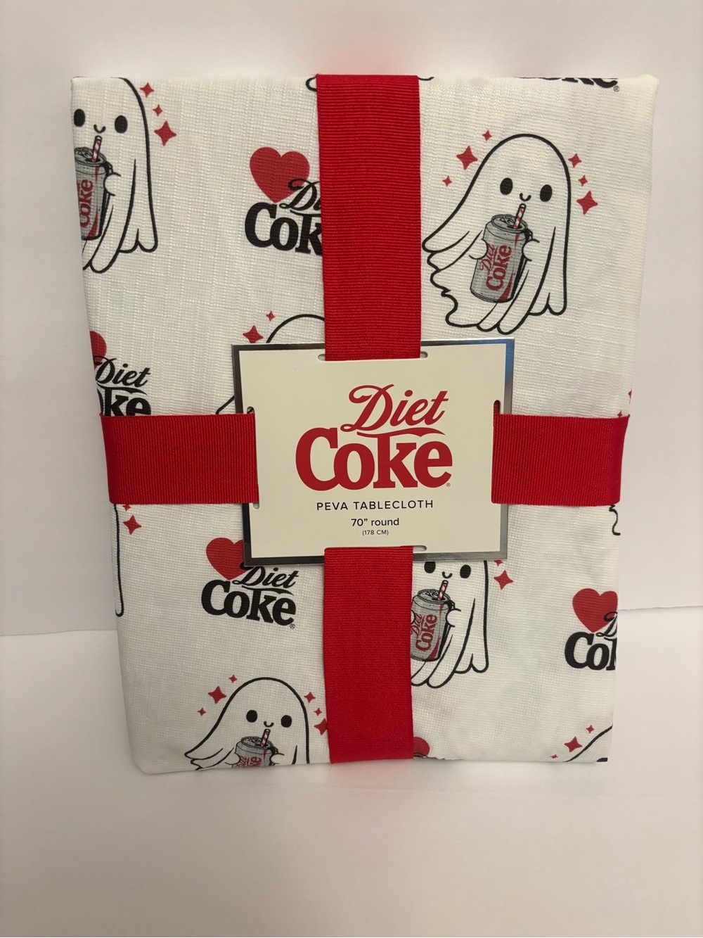 Viral Diet Coke Ghost Tablecloth PEVA 70" Round Halloween Party Decor Tablecover